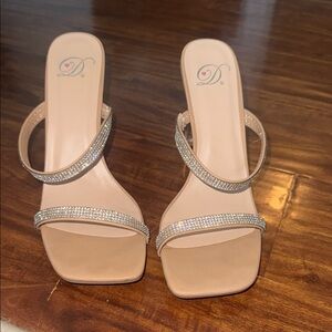 Elegant Beige Rhinestone Strap Heels